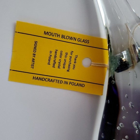 Polish Art Glass Handcrafted & Signed Mouth Blown Violet x Crystal Water Drop - Picture 3 of 7